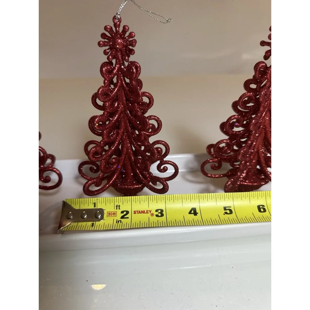 Set Of 3 Red Lace Glittered Gothic Christmas Tree 6 In Ornament
